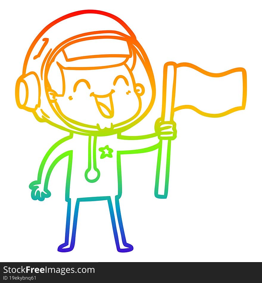 Rainbow Gradient Line Drawing Happy Cartoon Astronaut