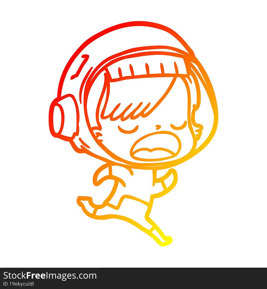 warm gradient line drawing cartoon running astronaut