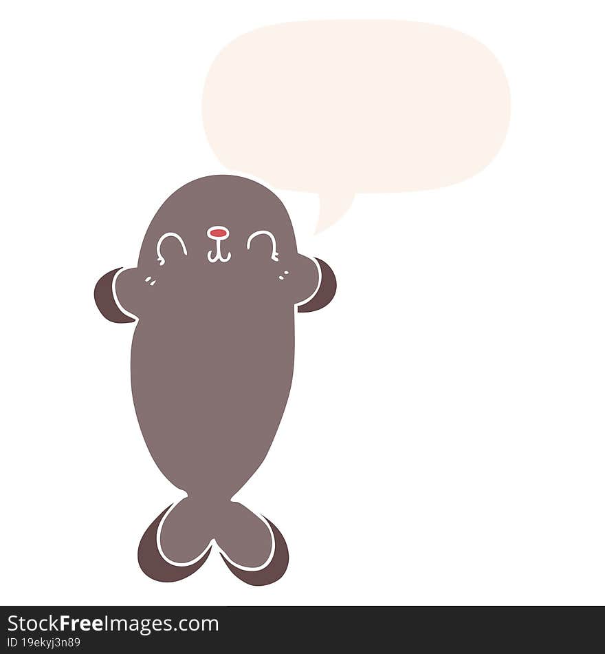 cartoon seal and speech bubble in retro style