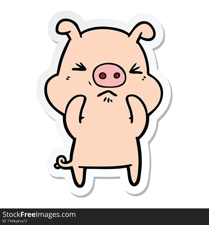 sticker of a cartoon angry pig