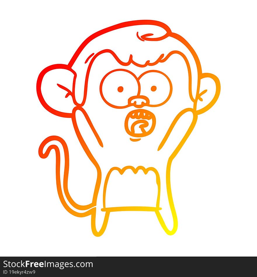 Warm Gradient Line Drawing Cartoon Shocked Monkey