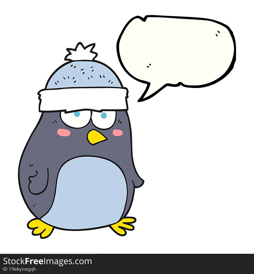 freehand drawn speech bubble cartoon penguin