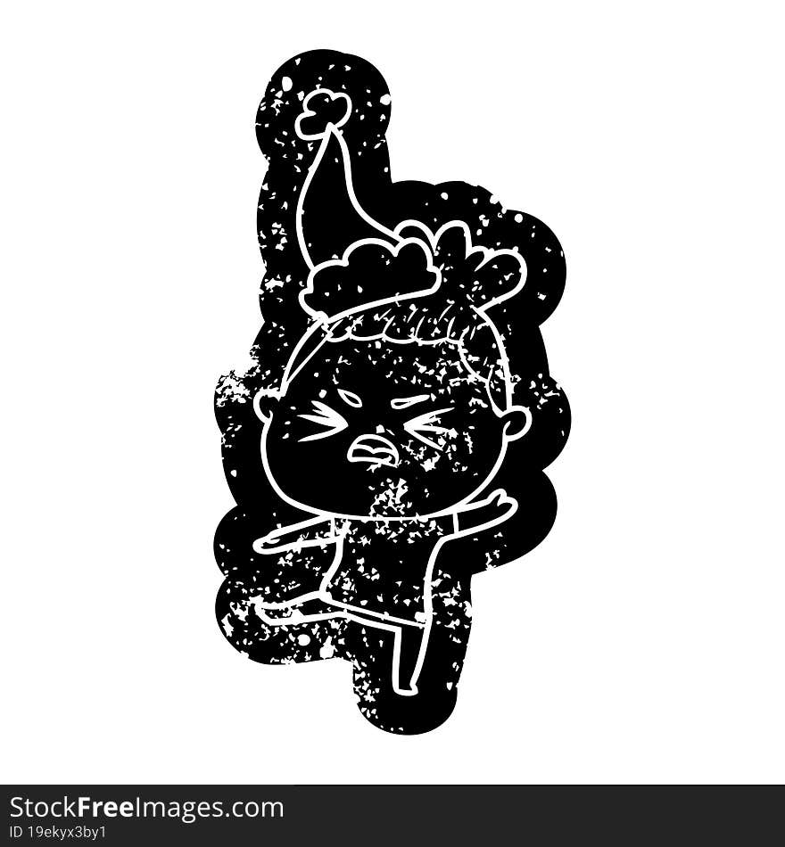 Cartoon Distressed Icon Of A Angry Woman Wearing Santa Hat