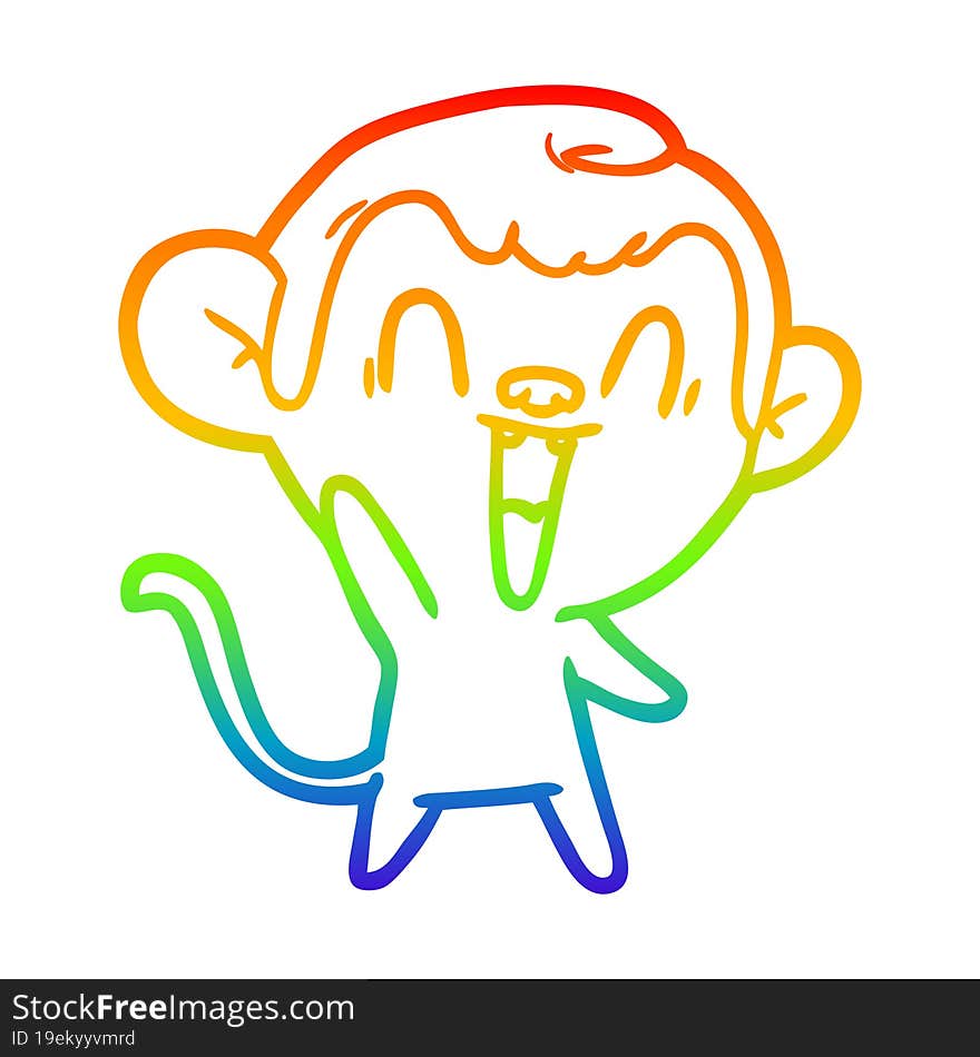 rainbow gradient line drawing of a cartoon laughing monkey