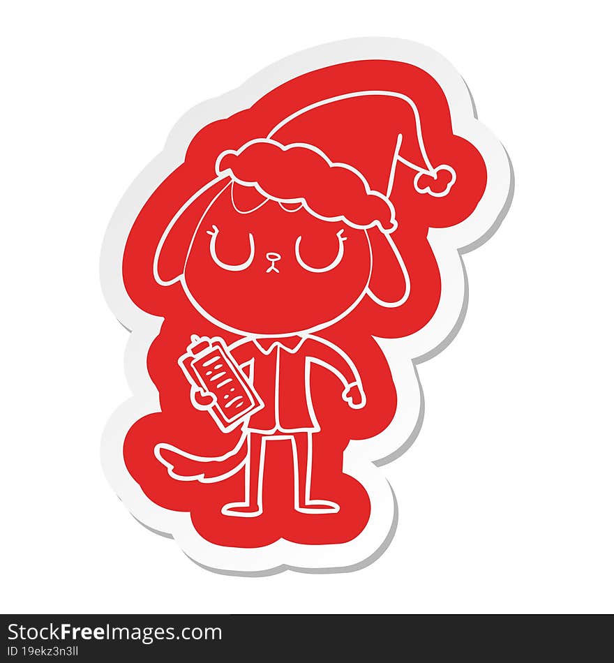 cute cartoon  sticker of a dog wearing office shirt wearing santa hat