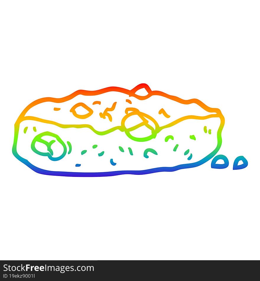 rainbow gradient line drawing cartoon chocolate chip cookie