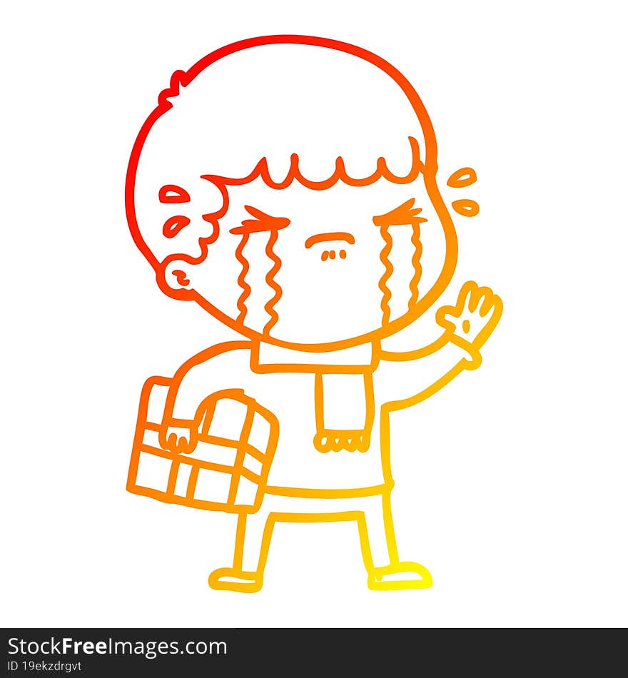 warm gradient line drawing cartoon man crying