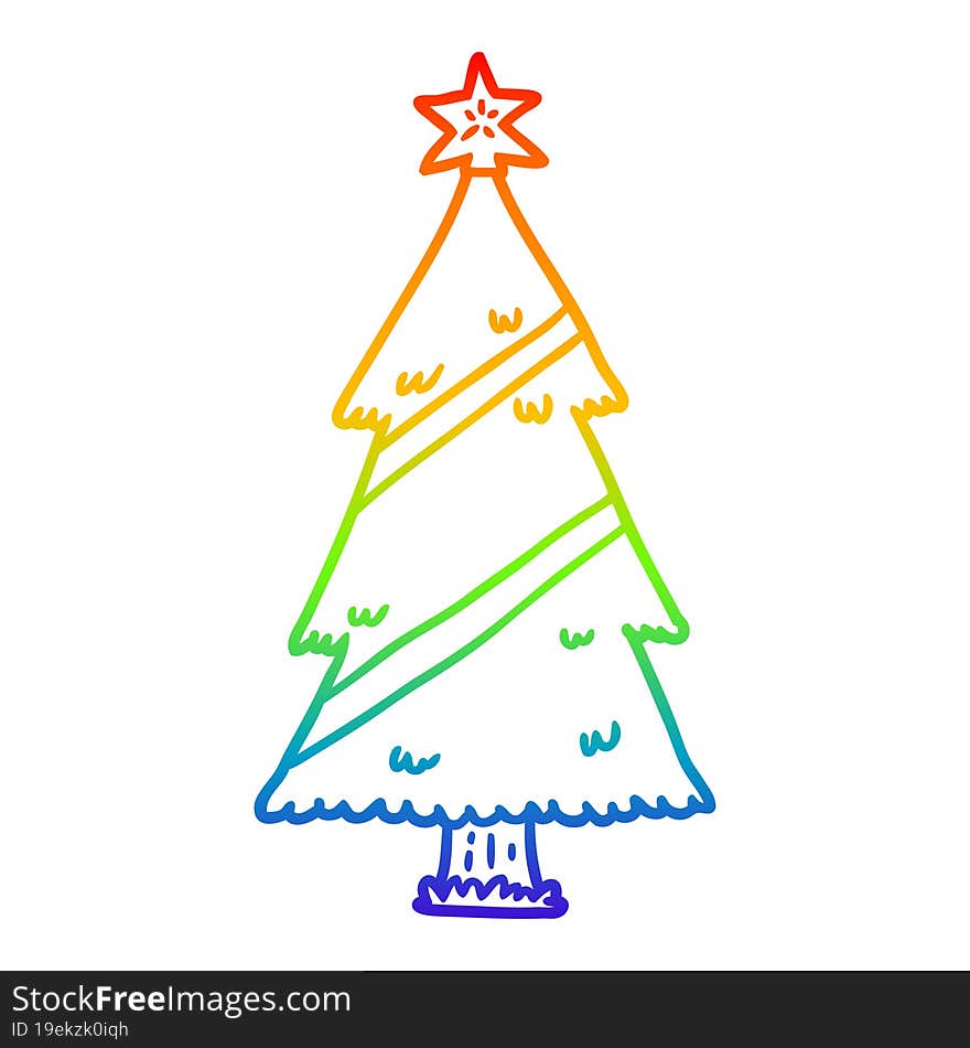 rainbow gradient line drawing christmas tree