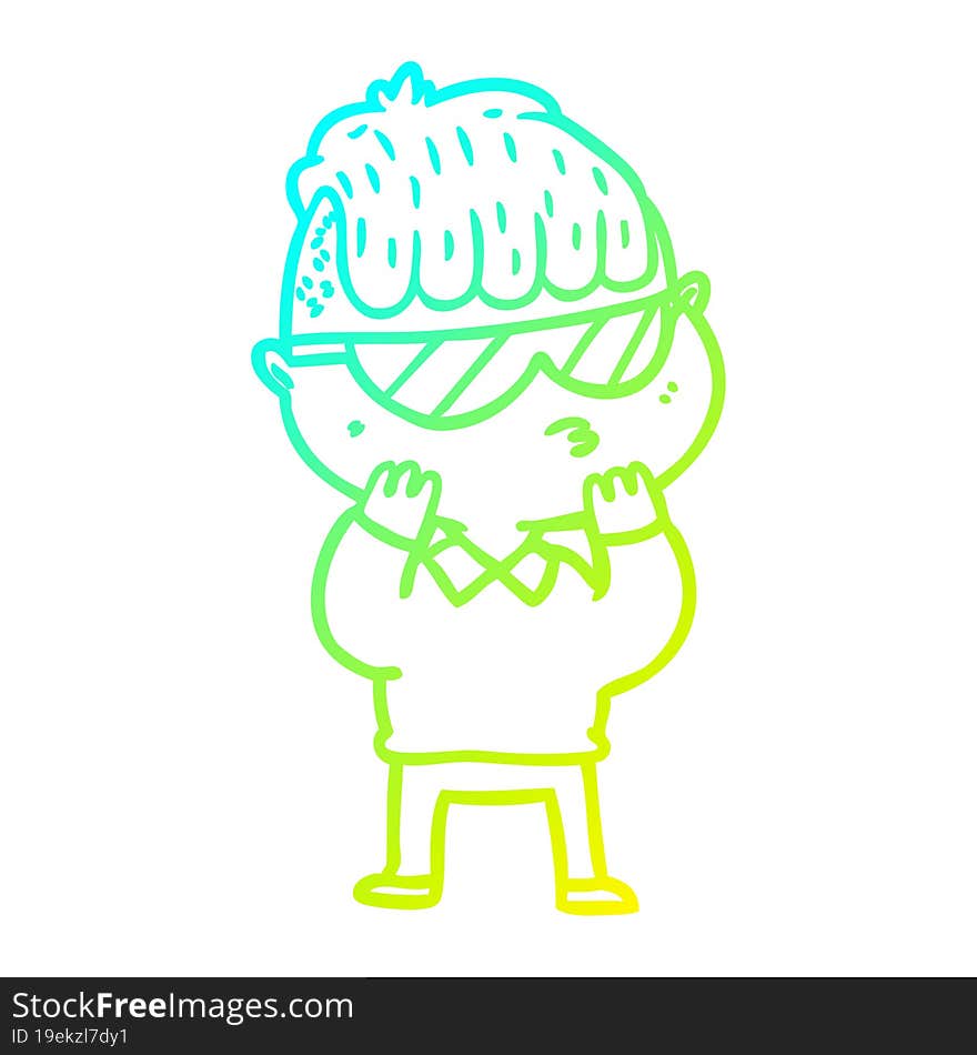 cold gradient line drawing cartoon boy wearing sunglasses