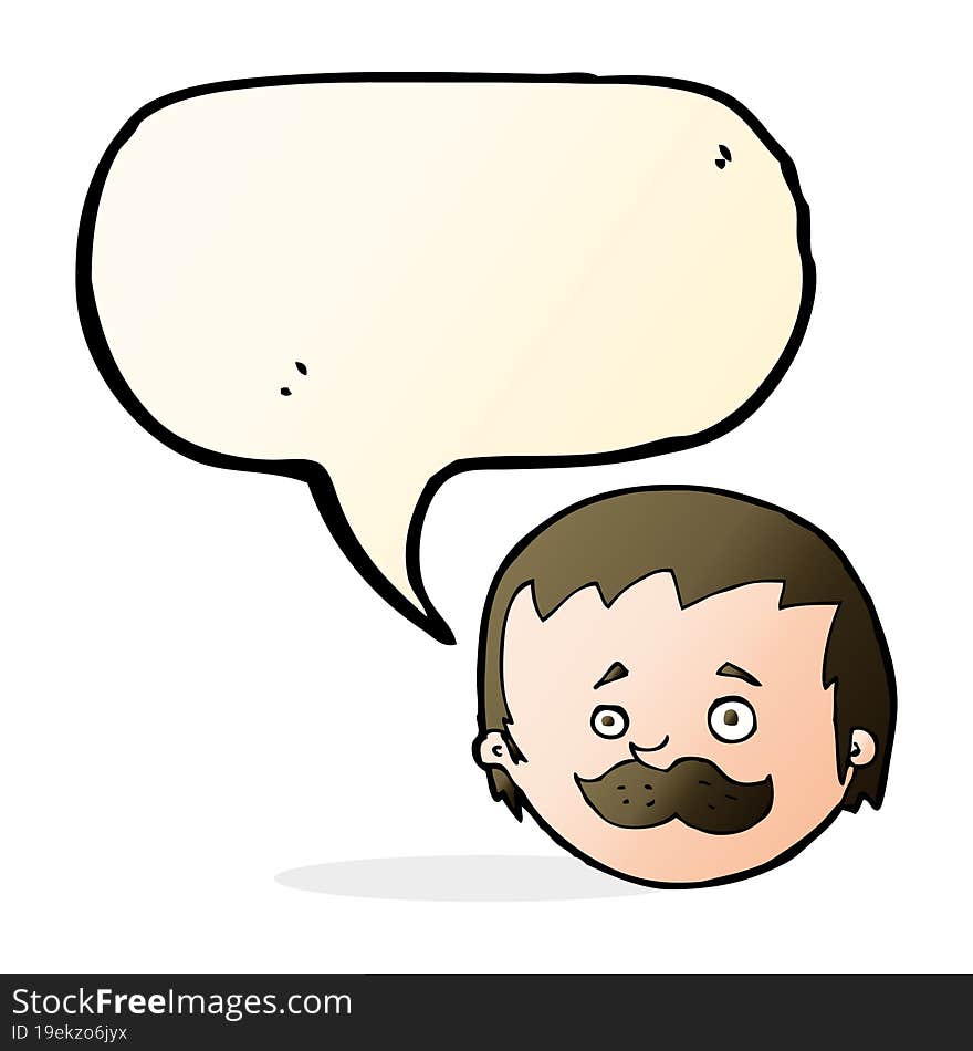 cartoon man with mustache with speech bubble