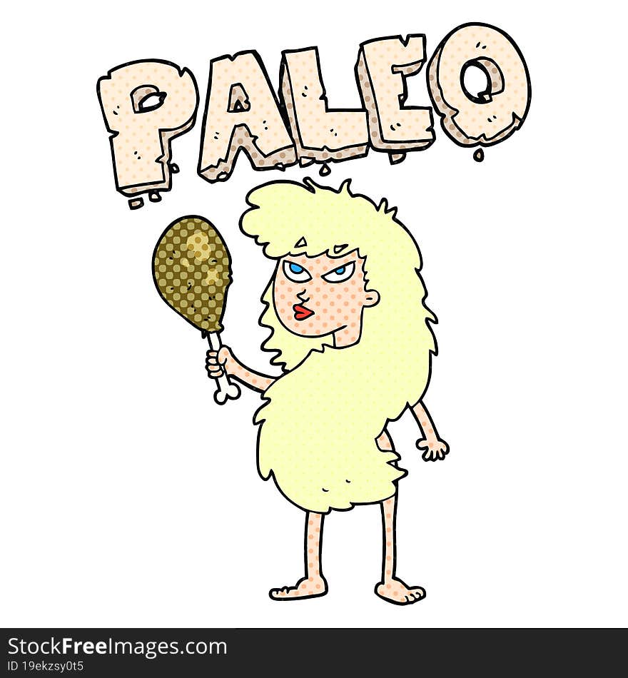 freehand drawn cartoon woman on paleo diet