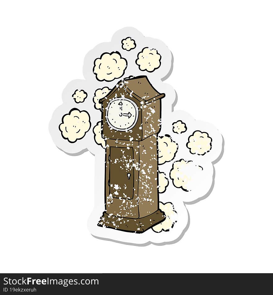 retro distressed sticker of a cartoon dusty old grandfather clock