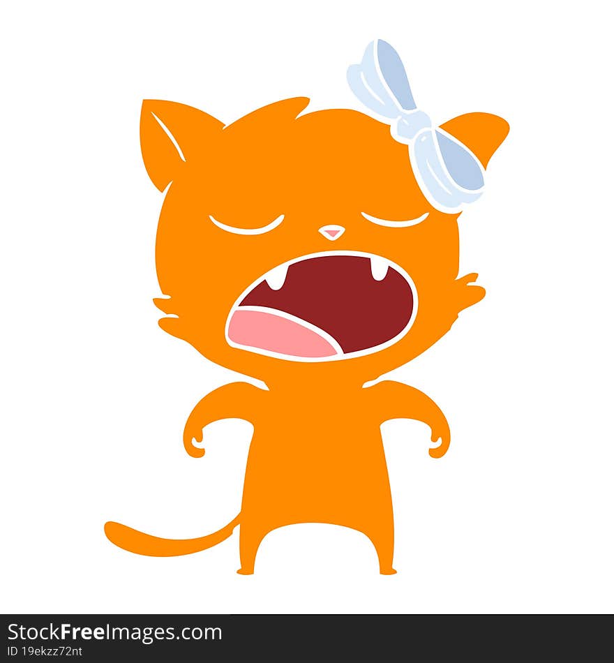 flat color style cartoon yawning cat