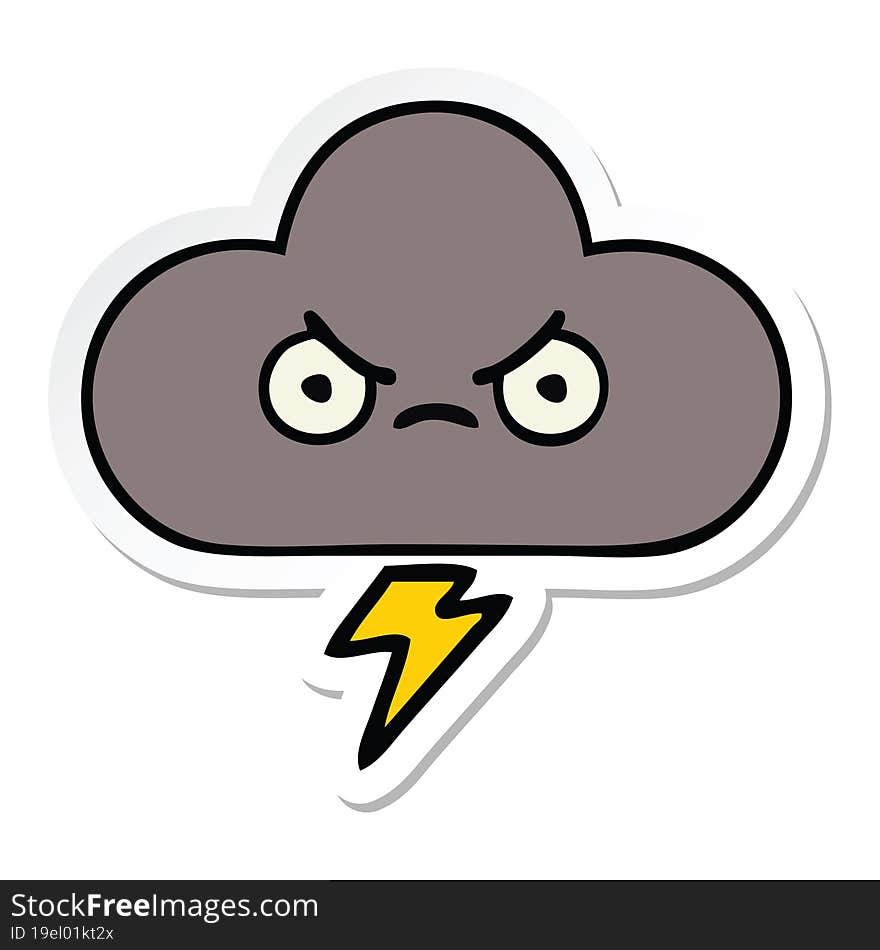 sticker of a cute cartoon storm cloud