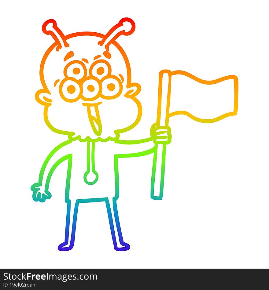 rainbow gradient line drawing of a happy cartoon alien