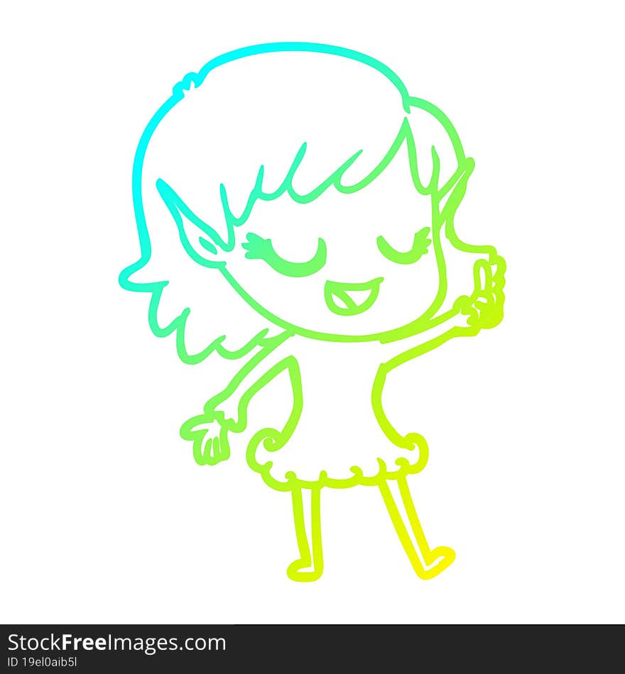 cold gradient line drawing happy cartoon elf girl