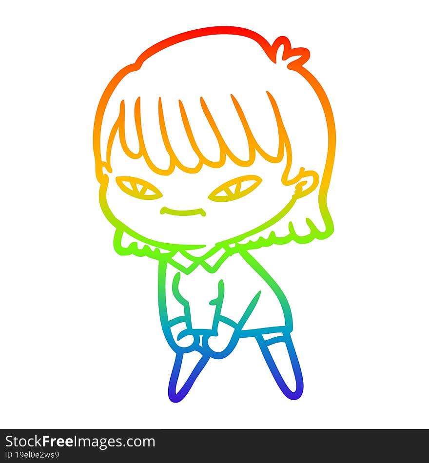 rainbow gradient line drawing of a cartoon woman