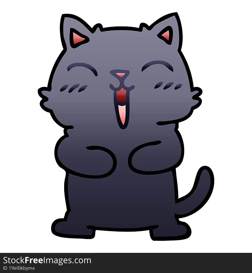 quirky gradient shaded cartoon black cat