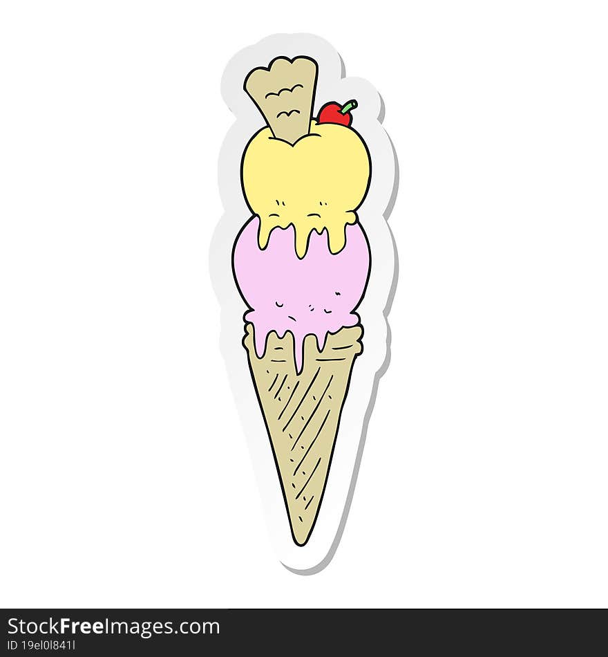 sticker of a cartoon ice cream cone