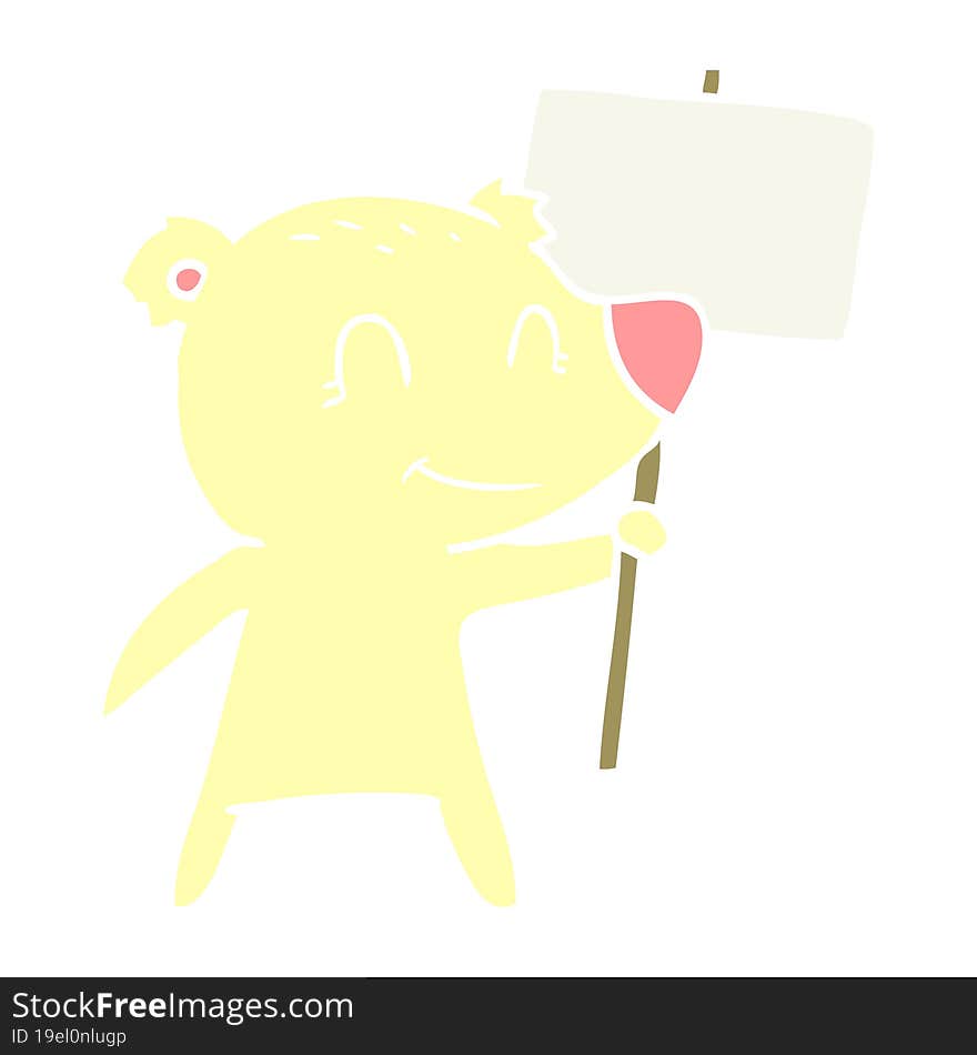 flat color style cartoon bear holding sign