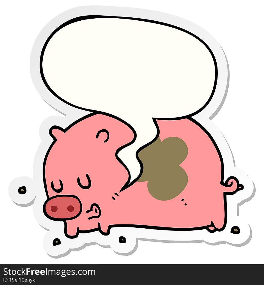 cute cartoon pig and speech bubble sticker