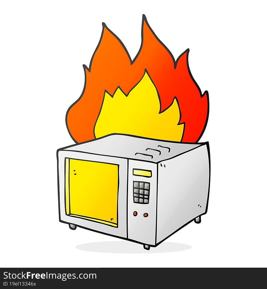 freehand drawn cartoon microwave on fire