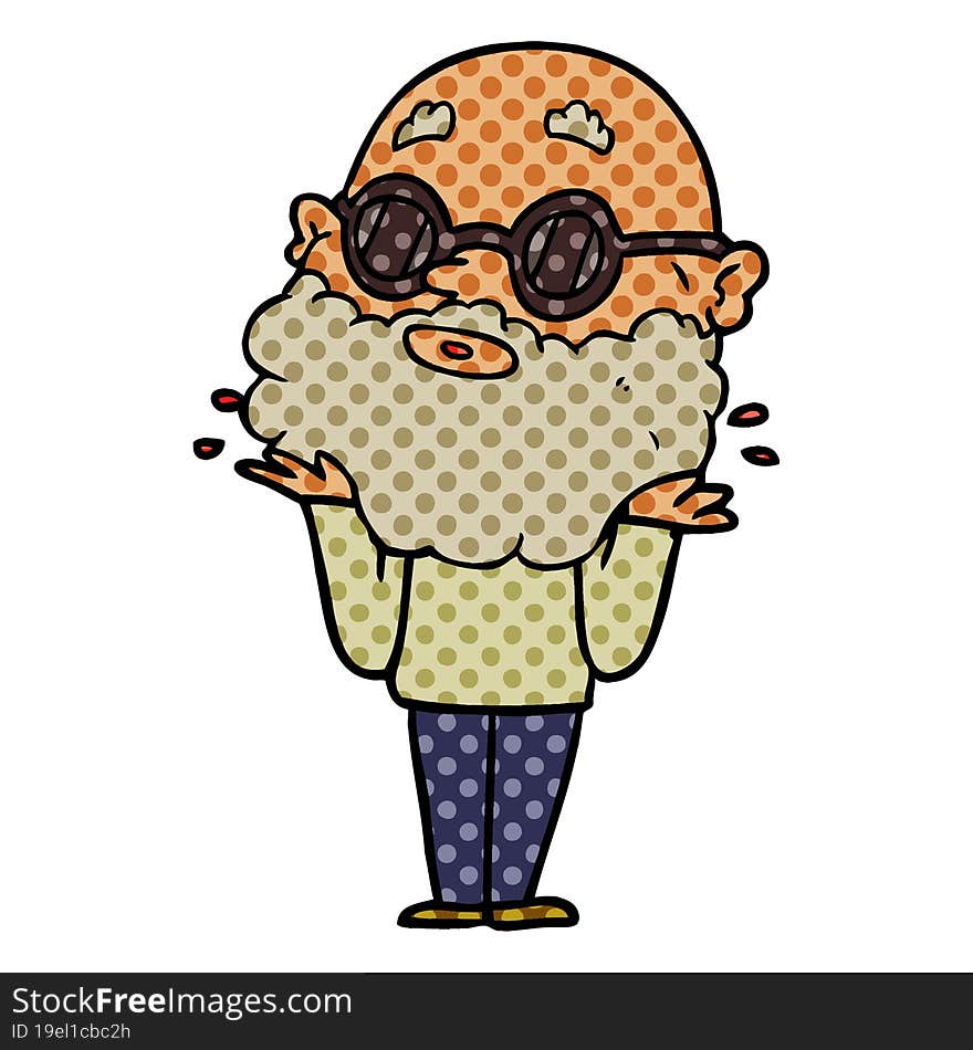 cartoon curious man with beard and sunglasses. cartoon curious man with beard and sunglasses