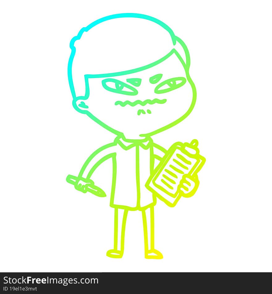 cold gradient line drawing of a cartoon angry man