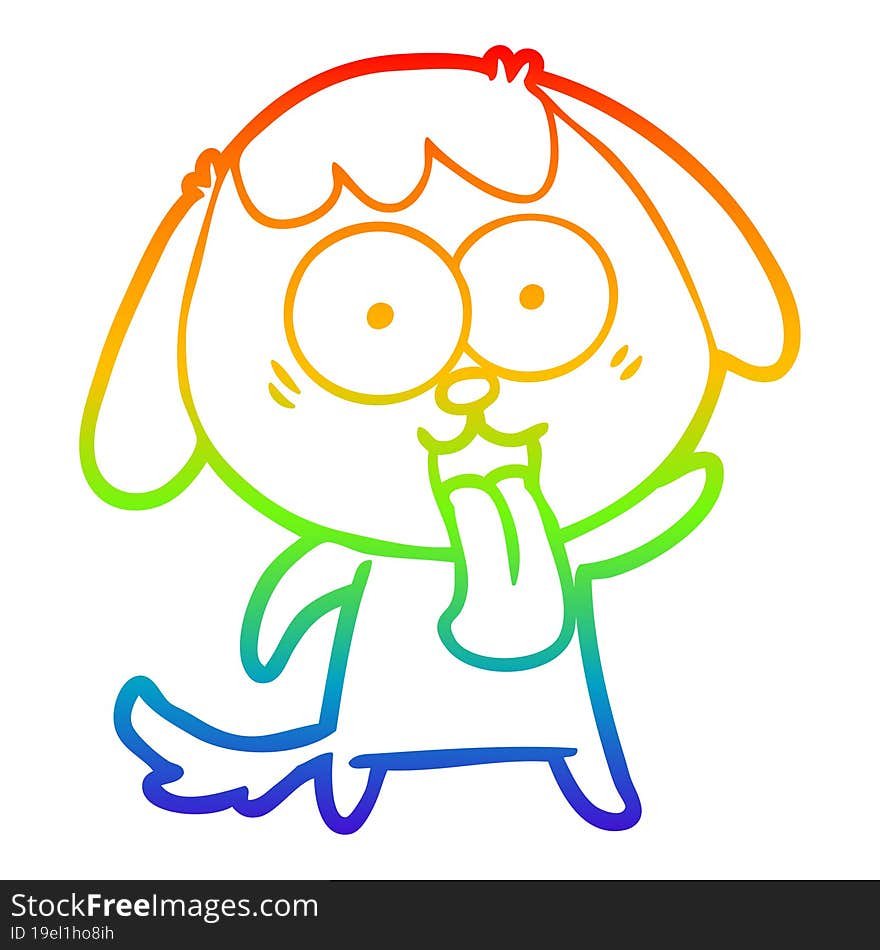 rainbow gradient line drawing of a cute cartoon dog