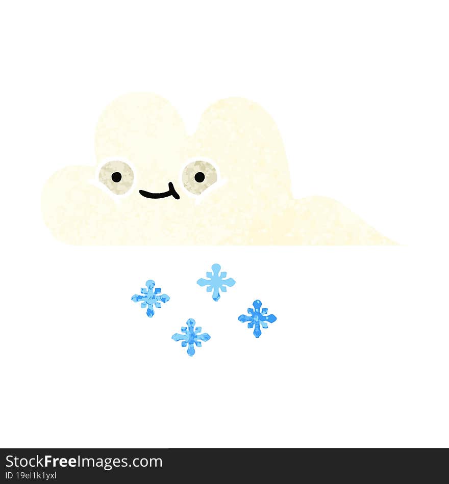 retro illustration style cartoon snow cloud