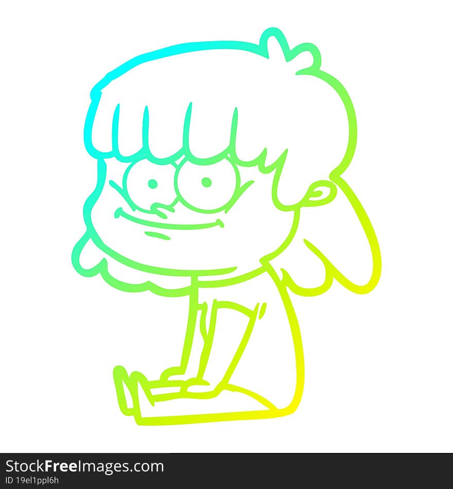 cold gradient line drawing of a cartoon girl smiling