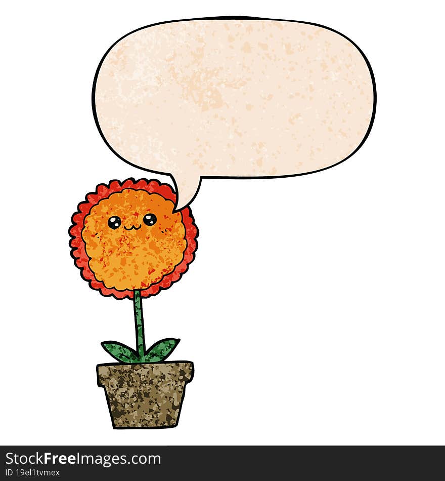 Cartoon Flower And Speech Bubble In Retro Texture Style