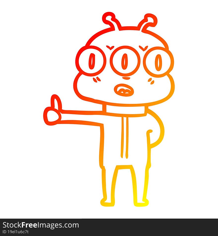 Warm Gradient Line Drawing Cartoon Three Eyed Alien