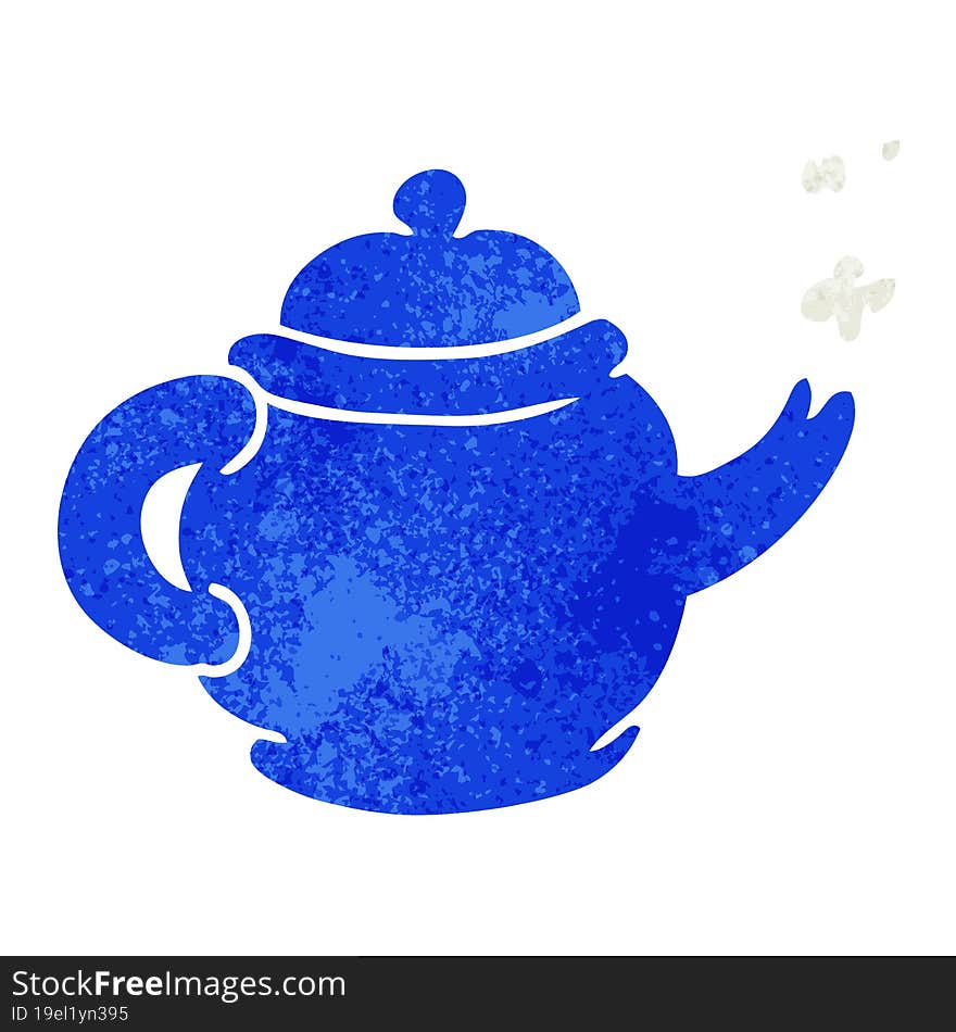 hand drawn retro cartoon doodle of a blue tea pot