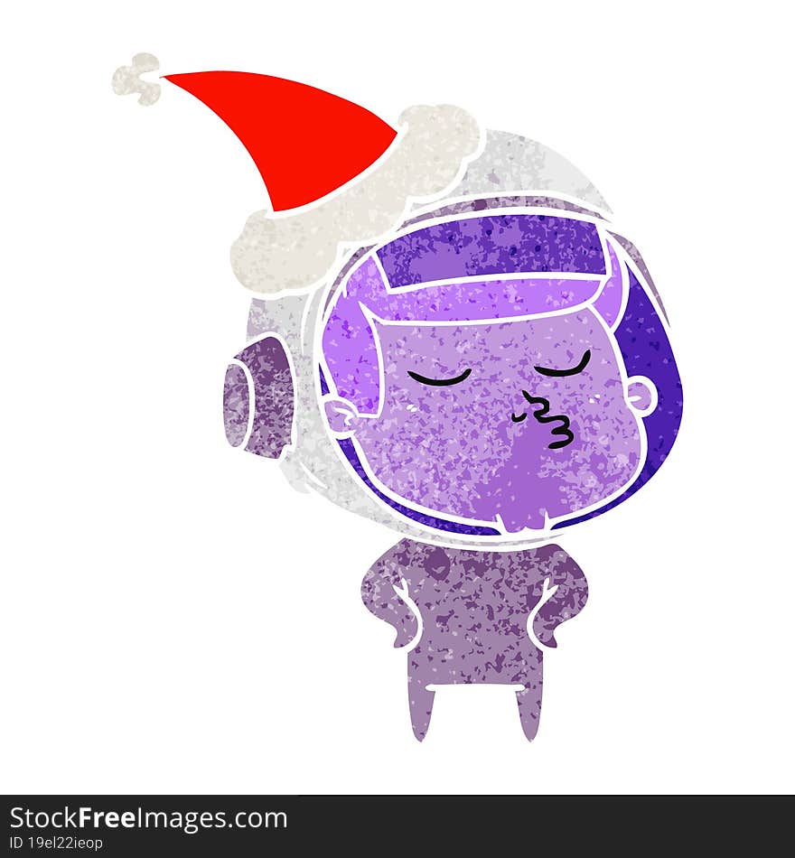 retro cartoon of a confident astronaut wearing santa hat