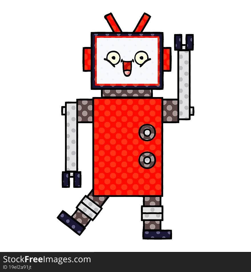 Comic Book Style Cartoon Happy Robot