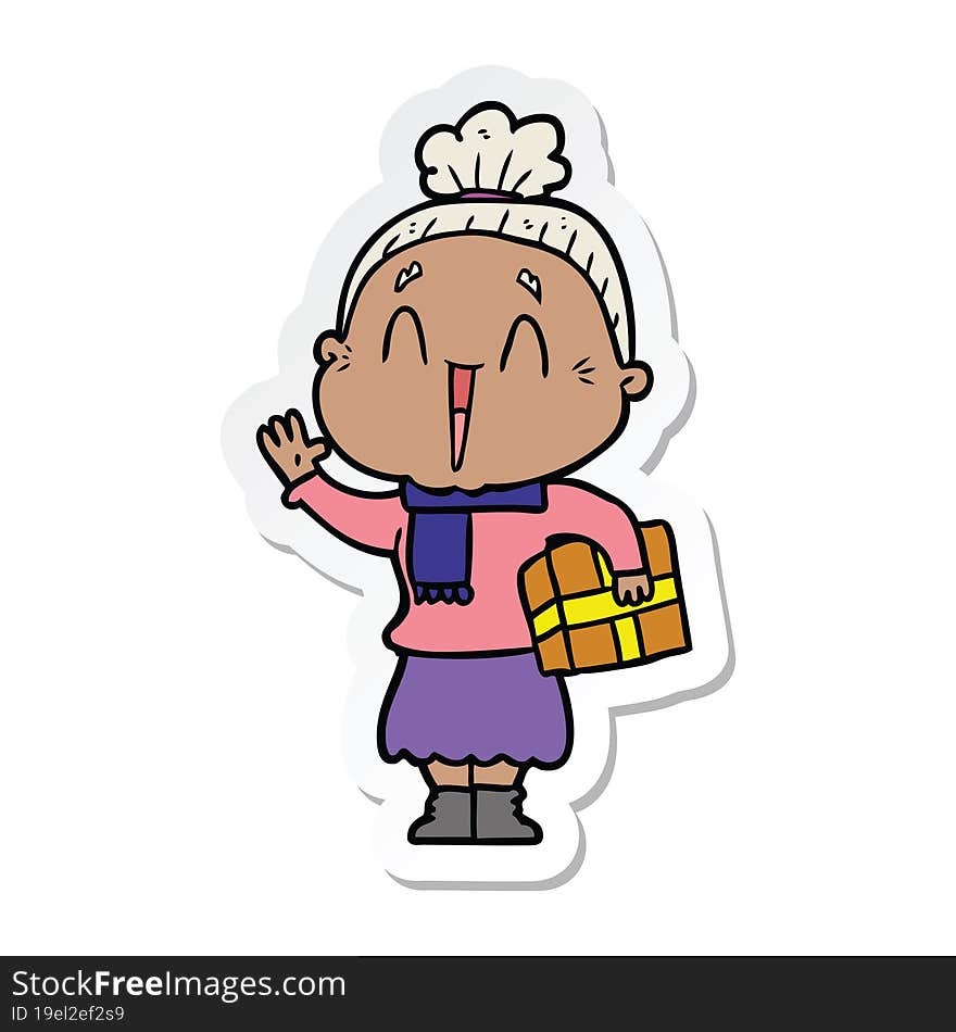 Sticker Of A Cartoon Happy Old Lady