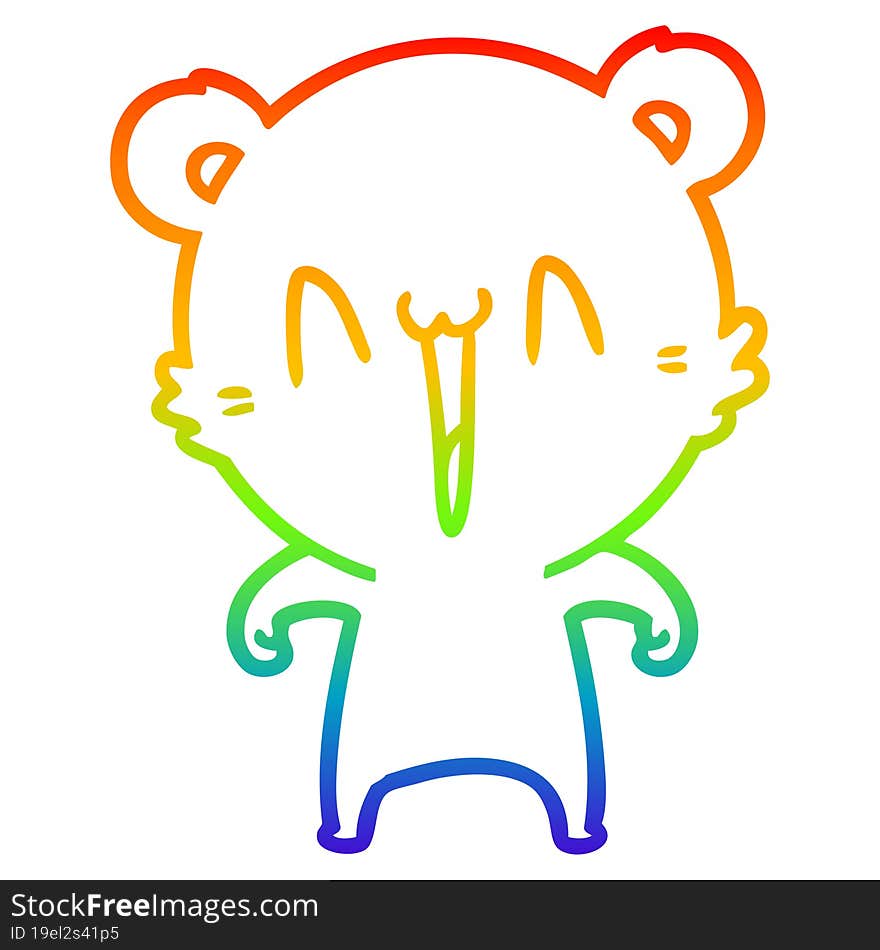 Rainbow Gradient Line Drawing Happy Polar Bear Cartoon