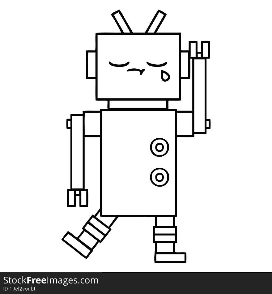 Line Drawing Cartoon Crying Robot