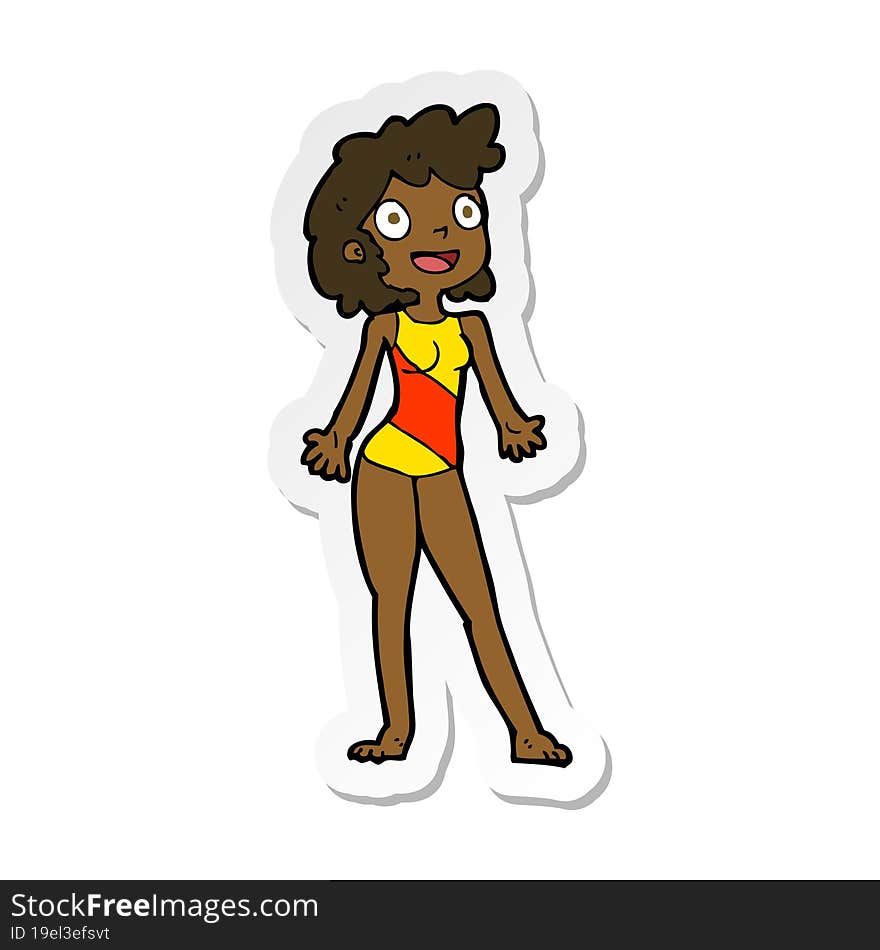 sticker of a cartoon woman in swimming costume