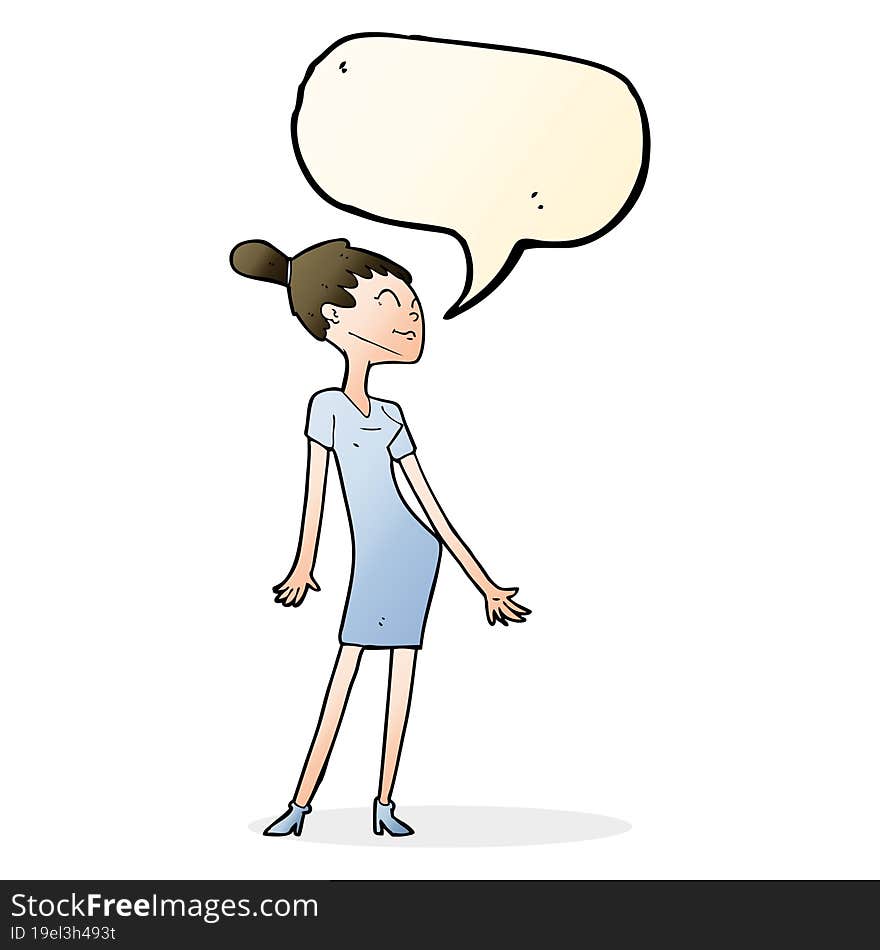 Cartoon Woman In Dress With Speech Bubble