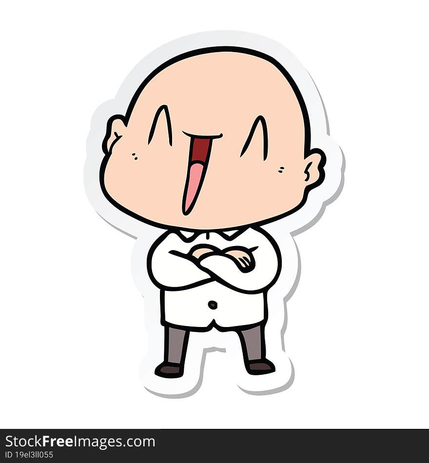 Sticker Of A Happy Cartoon Bald Man