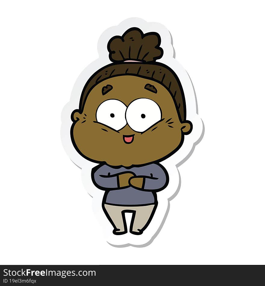 sticker of a cartoon happy old woman