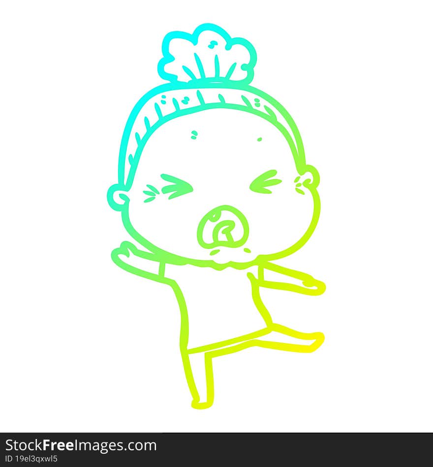 cold gradient line drawing cartoon angry old woman