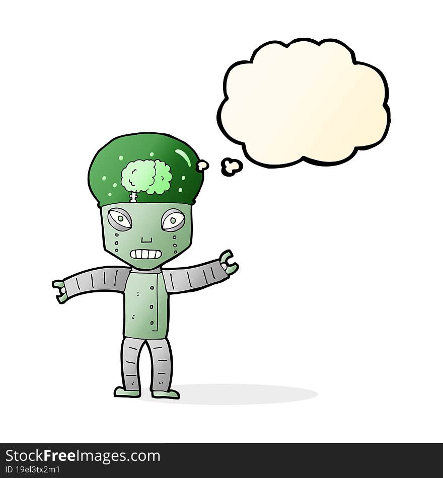 funny cartoon robot with thought bubble