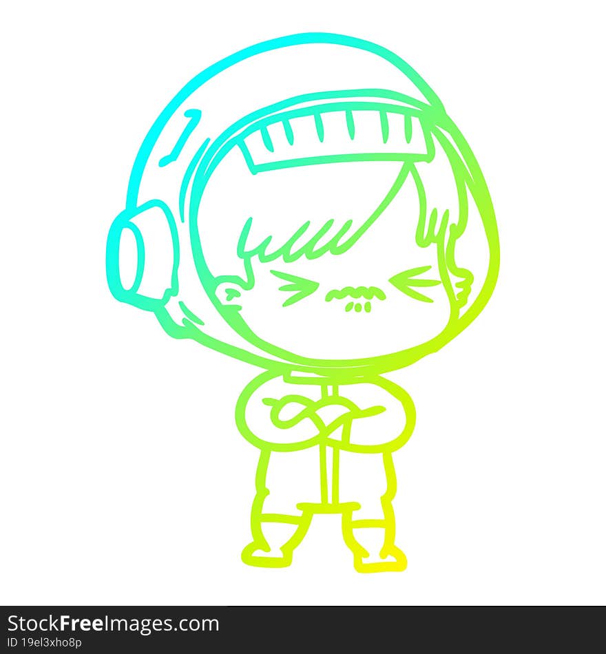 cold gradient line drawing cartoon astronaut woman