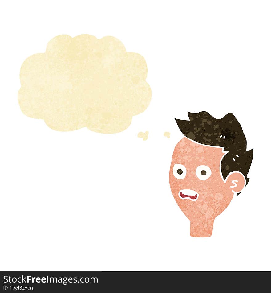 cartoon shocked man with thought bubble
