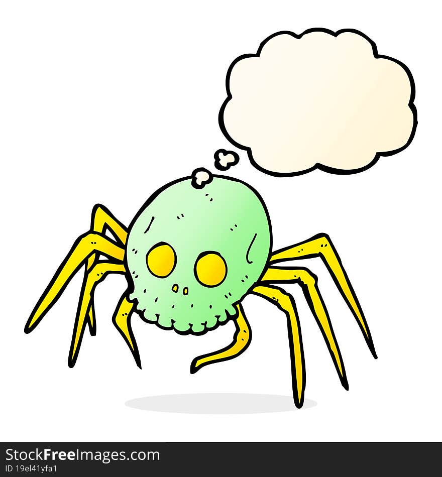 Cartoon Spooky Halloween Skull Spider With Thought Bubble