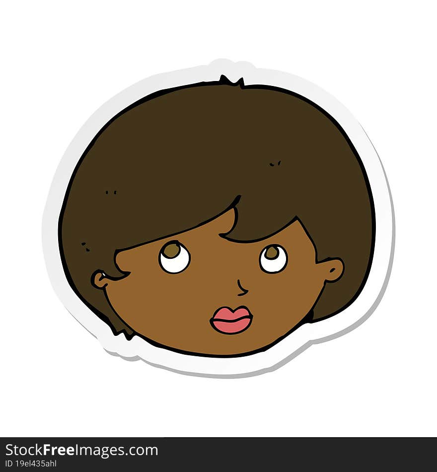 Sticker Of A Cartoon Female Face Looking Upwards