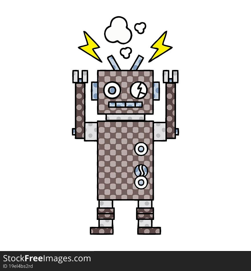 comic book style cartoon malfunctioning robot